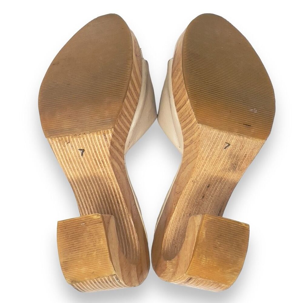 Anthropologie Jennifer Swii Cream Leather Platform Wooden Curved Heel Sandals 7 - Picture 7 of 11